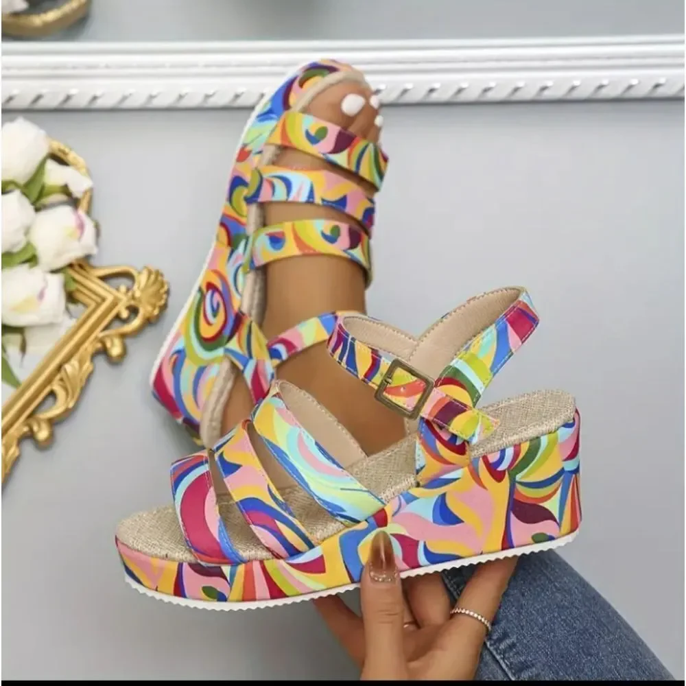 Beautiful colorful wedge sandals sz 10.5